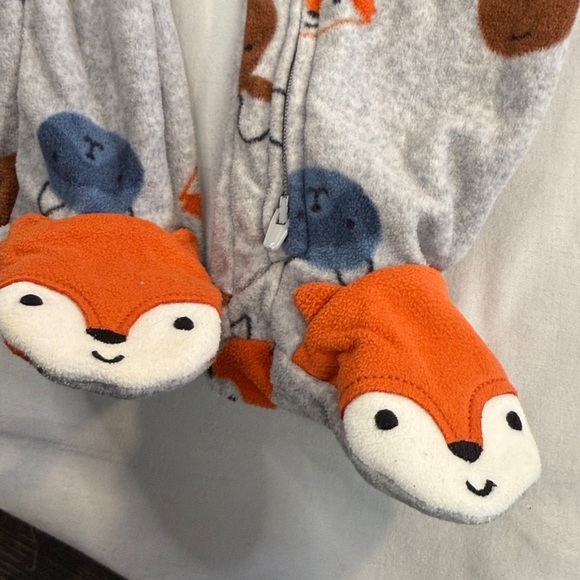 Carter's Child of Mine - 6-9M - Grey Fox Print Fleece Onesie Sleeper - Picture 3 of 4